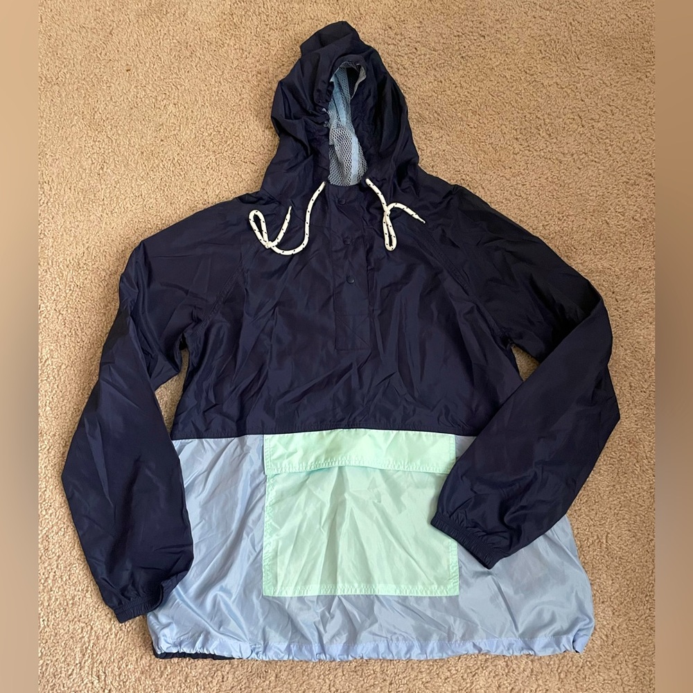 Navy color block windbreaker pullover